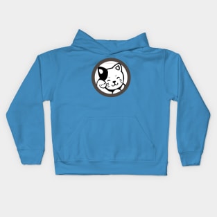 Cute cartoon kitty pawing its face, black& white circle frame Kids Hoodie